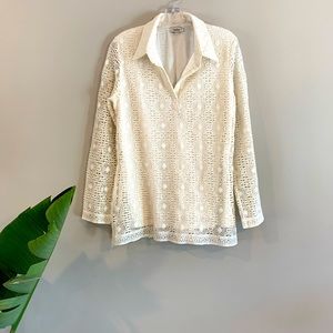 Harlow White Bohemian Crochet Knit Tunic Blouse XL